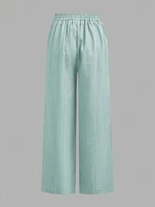 SHEIN Tall CURVE Plus Size Women's 3-Piece Casual Straight Leg Pants Set, Women's Summer Pants Outfit, Summer Clothing, Beachwear, Outing Pants, Women's Vacation Wear - Multicolor - View 6