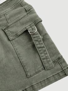 SHEIN MOD Plus Size Women's Cargo Pocket Casual Denim Mini Skirt Formal Sage Green Summer - Green - View 4