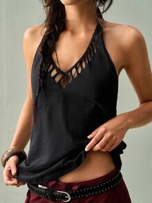 SoleilVie Women's Solid Color Halter Casual Versatile Daily Wear Top - Black - View 5