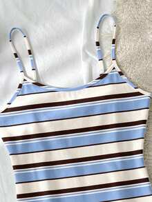 Tseoso 95% Cotton Women Casual Sexy Retro Contrast Color Striped Print Camisole Top, Suitable For Outings, Street Style, Airport, And Home Wear, Summer Top - Multicolor - View 3