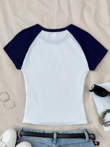 SHEIN Áo thun dài tay cổ tròn ôm dáng in hình mèo phong cách Y2K thời trang, thoải mái, dễ mặc cho bé gái tuổi teen, mặc mùa thu, phối nhiều lớp, đồ mặc thường ngày, áo thun họa tiết trẻ em, đi học lại, mùa thu, lễ hội homecoming - Màu xanh lam - Xem 2