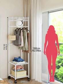1pc White/Black Metal Corner Shelf With Hooks - Fashionable 3-Tier Storage Rack, Suitable For Bedroom And Living Room, Painted Finish, Unique Design, Great For Storing Coats, Hats And Accessories, Also Serves As Room Decor - Multicolor - View 3