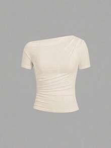 SHEIN Clasi 3pcs Women's Solid Color Asymmetrical Shoulder Casual Versatile Daily Wear Short Sleeve T-Shirts,Summer Top - Multicolor - View 4