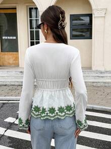 Serisse 女士花卉刺绣系腰衬衫 - 綠色 - 查看 2