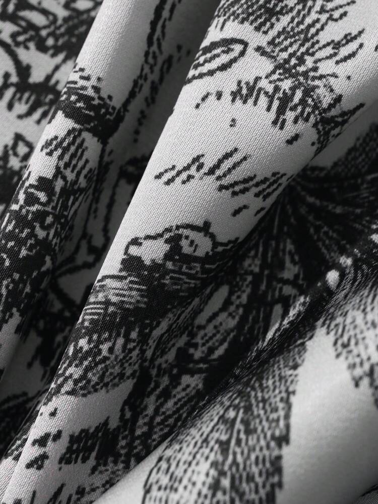 Women's V-Neck All-Over Print Knotted Waist Casual Loungewear Robe