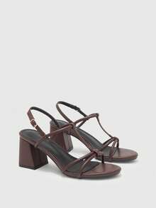 CUCCOO BIZCHIC Giày sandal cao gót thời trang nữ, buộc dây, gót dày, chất liệu da bóng, phù hợp cho cả bốn mùa, đi làm, dự lễ hội và hoạt động ngoài trời hàng ngày. - Cà phê nâu - Xem 8