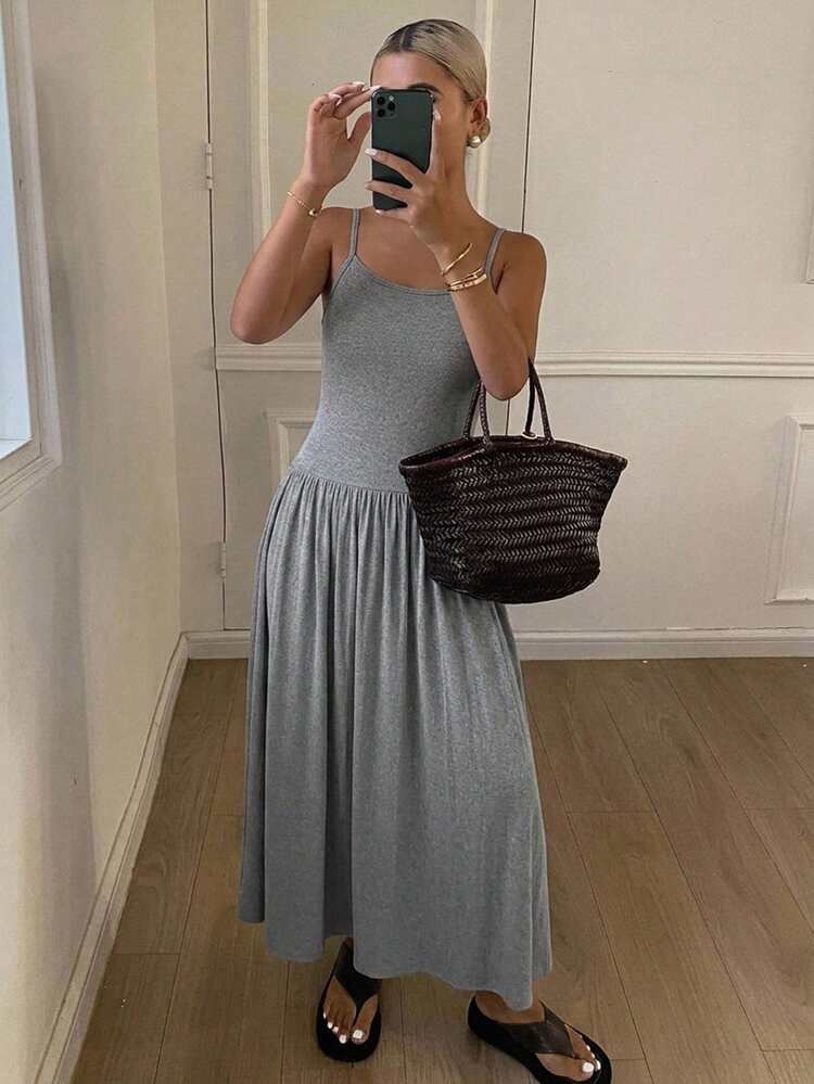 Sleeveless Fitted Long Dress, Solid Color Women's Nightgown For Summer