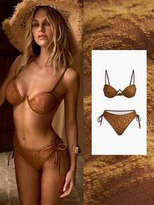 MOTF PREMIUM WOMEN'S VINTAGE TEXTURED SPAGHETTI STRAP BIKINI SET, SUMMER VACATION - Green - View 8
