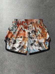 ROMWE MEN Street Life Pantalones cortos de boxeo con estampado de dragón y tigre para hombres - Multicolor - Ver 3