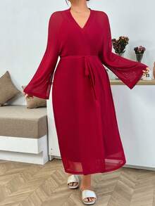 Dream Adore Plus Size Lace Camisole Nightgown And Sexy Mesh Robe Set - Burgundy - View 4