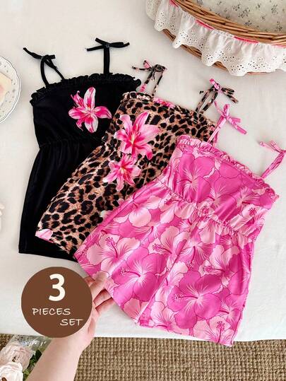 LMoss Kids Set de 3 piezas de body de punto con estampado floral para bebé niña