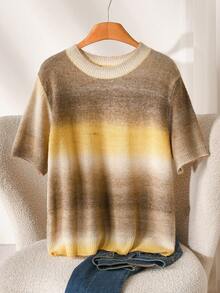 CosyJoli Plus Size Elegant Business Casual French Minimalist Ombre Knit Pullover Top Casual Resort Wear Lightweight For Autumn Date Night Formal Butter Yellow - Multicolor - View 2