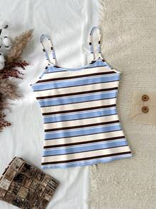 Tseoso 95% Cotton Women Casual Sexy Retro Contrast Color Striped Print Camisole Top, Suitable For Outings, Street Style, Airport, And Home Wear, Summer Top - Multicolor - View 6