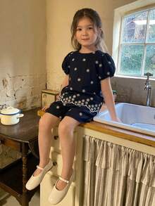 DAZY Young Girls Round Neck Embroidered Sleeveless Shirt And Loose Pants 2 Pieces Vacation Set Summer - Blue - View 2
