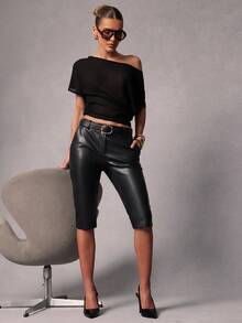 Hauture Women's Tailored Stretch Capri Trouser Going Out Night Black Summer Sexy 70s - Black - View 1