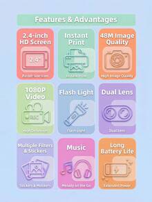 Teckwe Kids Instant Print Camera, 1080P Digital Camera With Zero Ink Thermal Printer, Portable Photo Camera For Children, Selfie Camera With Print Paper, Birthday Gift For Girls Boys - Multicolor - View 3