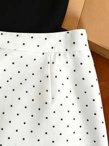 SHEIN Franclia Bộ đồ nữ thanh lịch, thoáng khí, không tay và chân váy chấm bi, thích hợp cho mùa hè. - Đen và trắng - Xem 5