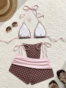 Swim Vcay Bộ đồ bơi nữ 3 món họa tiết chấm bi, tam giác nhỏ, buộc dây bên hông, nhún bèo, phong cách đi biển nghỉ mát tiệc trà chiều mùa hè mới - Nhiều màu - Xem 6