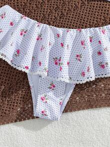 Swim Mod 2件套夏季春假随机印花露背性感优雅度假比基尼套装，适合海滩、泳池派对 - 彩色 - 查看 5
