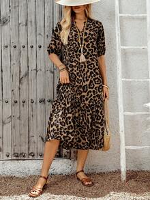 EMERY ROSE Women's Leopard Print Pleated Casual Party Long Dress - Multicolor - View 6
