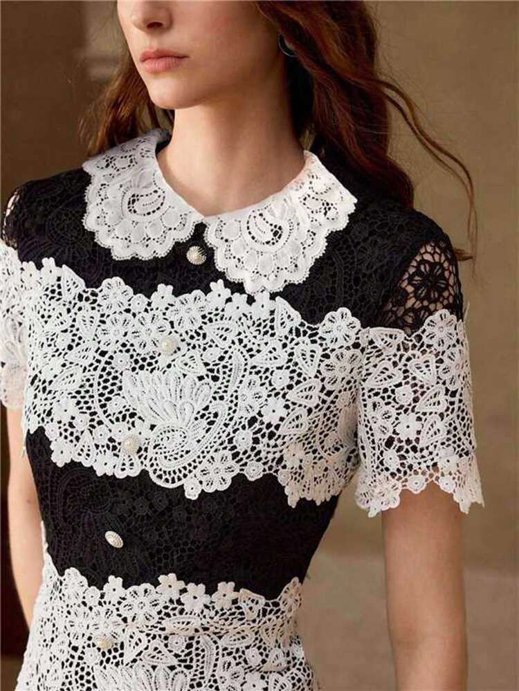 FASHIONABLE CONTRAST LACE LONG DRESS FOR WOMEN