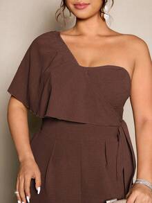 Elenzga Combinaison femme grande taille avec épaules croisées et ceinture à nouer, élégante pour les sorties, les déplacements et les rendez-vous - Tabac - Voir 5