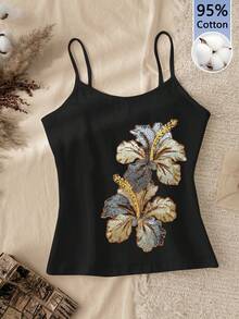 Divinelle Áo tank top kiểu dáng tối giản, chất liệu 95% cotton, họa tiết thêu giả, thích hợp cho mùa hè. - màu đen - Xem 8