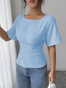 SHEIN Elenzya 女士优雅束腰露背设计T恤，夏季新品 - 淺藍色 - 查看 6
