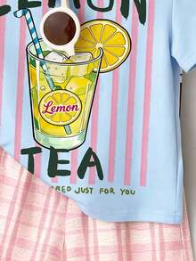 Cremeweiß & Frischgrün kariert, Inselresort Strandseiten Eiszitronen-Tee Muster, Baby Mädchen Casual Minimalist Rundhals Kurzarm T-Shirt und Shorts 2-teiliges Set, geeignet für Frühling/Sommer Alltagstragen, Street-Style, Urlaub, Farm, Resort - Verschiedenfarbig - Übersicht 9