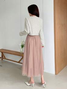 Dazy Designer Women Plaid Round Neck Short Length Long Sleeve High-End Jacket,Fall Women Clothes - Apricot - View 4