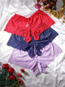 SHEIN Set de 3 bragas sexy de encaje con abertura en la entrepierna para tallas grandes - Multicolor - Ver 6