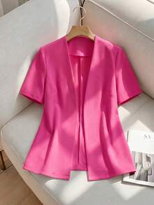 Elenzga Casual Minimalist Lightweight Blazer For Teenage Girls - Hot Pink - View 8