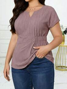 Reflora Camisa de uso diario versátil y casual con pliegues de unicolor para mujer de talla grande - Rosa vieja - Ver 5
