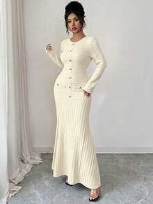 Modelyn Robe col ovale bordeaux élégante et longue pour femmes, convient pour les sorties en hiver - Nude - Voir 7