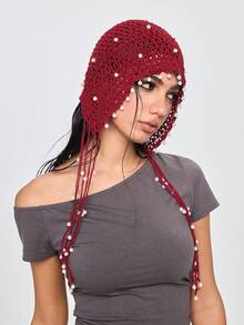 ROMWE Grunge Punk 1顶女士手工钩编镂空针织帽，轻盈透气，带流苏装饰，时尚夏季防晒帽，波西米亚风格，适合母女佩戴，女士节日/万圣节服装 - 彩色 - 查看 5