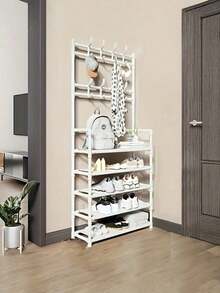 Coat Rack, Shoe Rack With 8 Detachable Hooks And 5-Tier Shoe Rack, Independent 16mm Tubular Coat Rack, Suitable For Hallways, Entrances, Living Rooms, And Dormitories. - Multicolor - View 14