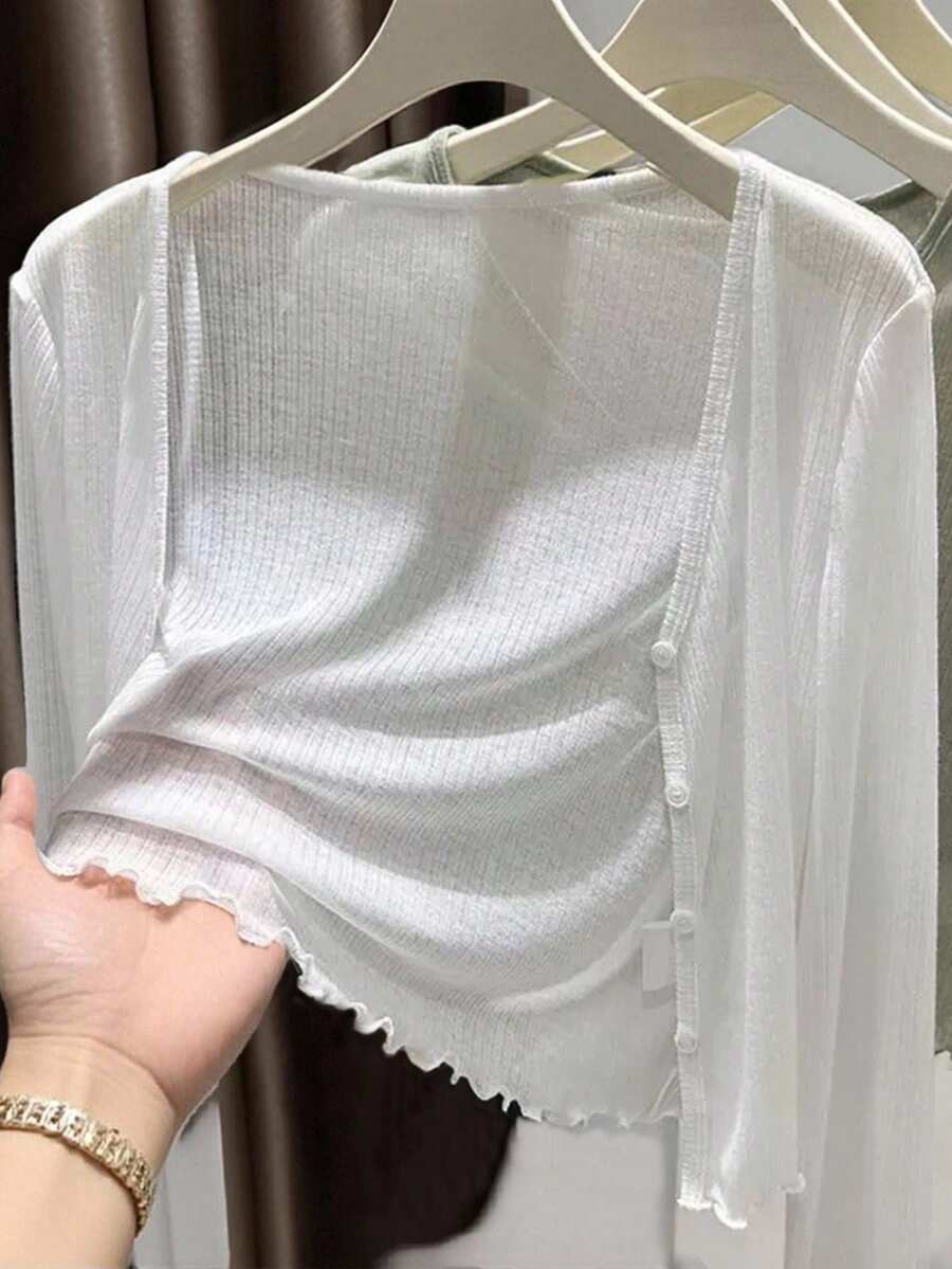 INAWLY Áo len cardigan trơn màu đa năng thường ngày cho nữ - trắng - Xem 1