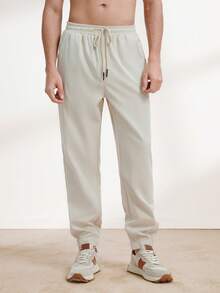 Driftmere Men's Casual Solid Color Drawstring Waist & Cuffed Long Pants, For Fall Father's Day – A Fathers Day Gift Guide - Beige - View 7
