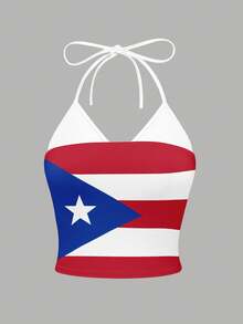 Franclia Áo hai dây cổ yếm kiểu dáng thường ngày 2 trong 1 in họa tiết Puerto Rico thời kỳ Y2K. - Nhiều màu - Xem 4