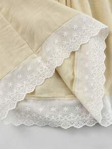 GlowEve Casual Cute Lace Patchwork Hem & Flutter Sleeve Solid Color Blouse For Women, Blue - Khaki - View 5