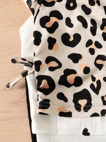 Set de 4 piezas de chaleco de punto de unicolor con estampado de leopardo y diseño de corazón para niña - Multicolor - Ver 5