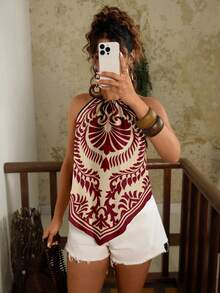 Travachic Áo tank top cỡ lớn in họa tiết toàn thân, vạt áo bất đối xứng, kiểu dáng thường ngày, thích hợp cho mùa hè. - Nhiều màu - Xem 4