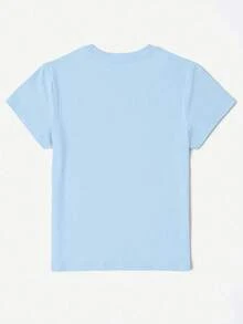 SHEIN Women's Plus Size Flower Graphic Print Casual Cute T-Shirt Holiday Light Blue Summer - Multicolor - View 2