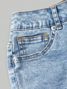 Sweetra Shorts de mezclilla elegantes para mujer con ribete de encaje - Azul - Ver 4