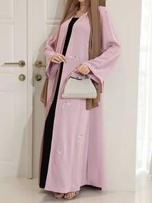 Yasmyna Áo Abaya dài tay thanh lịch dành cho nữ, điểm nhấn là nơ đính đá. - Hồng - Xem 4