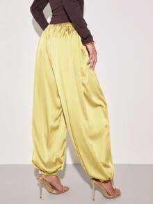 COSMINA Celana Harem Wanita Warna Polos dengan Ikat Pinggang dan Kaki Lebar Longgar - Kuning muda - View 2