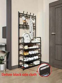 Coat Rack, Shoe Rack With 8 Detachable Hooks And 5-Tier Shoe Rack, Independent 16mm Tubular Coat Rack, Suitable For Hallways, Entrances, Living Rooms, And Dormitories. - Multicolor - View 12