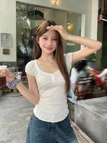 DAZY 韩版波点优雅无袖蝴蝶结女式衬衫 - 米色 - 查看 3