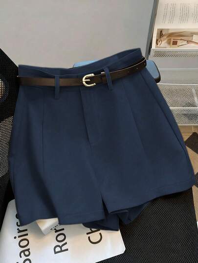 Franclia Quần short kaki màu trơn mới, đa năng, cạp trung bình hoặc cao, có thắt lưng, kiểu dáng thường ngày và đi làm, dành cho nữ, thích hợp cho mùa hè.