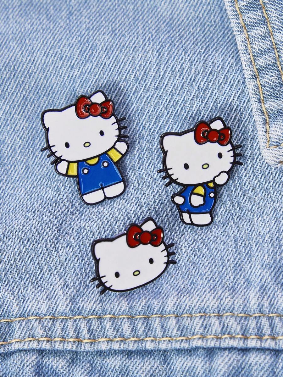 HELLO KITTY AND FRIENDS | SHEIN HelloKitty Cartoon Series Alloy Brooch Cartoon Badge, IP Joint Model, Cute, Suitable For Daily Decoration, Exquisite Small Gifts - Multicolor - View 1